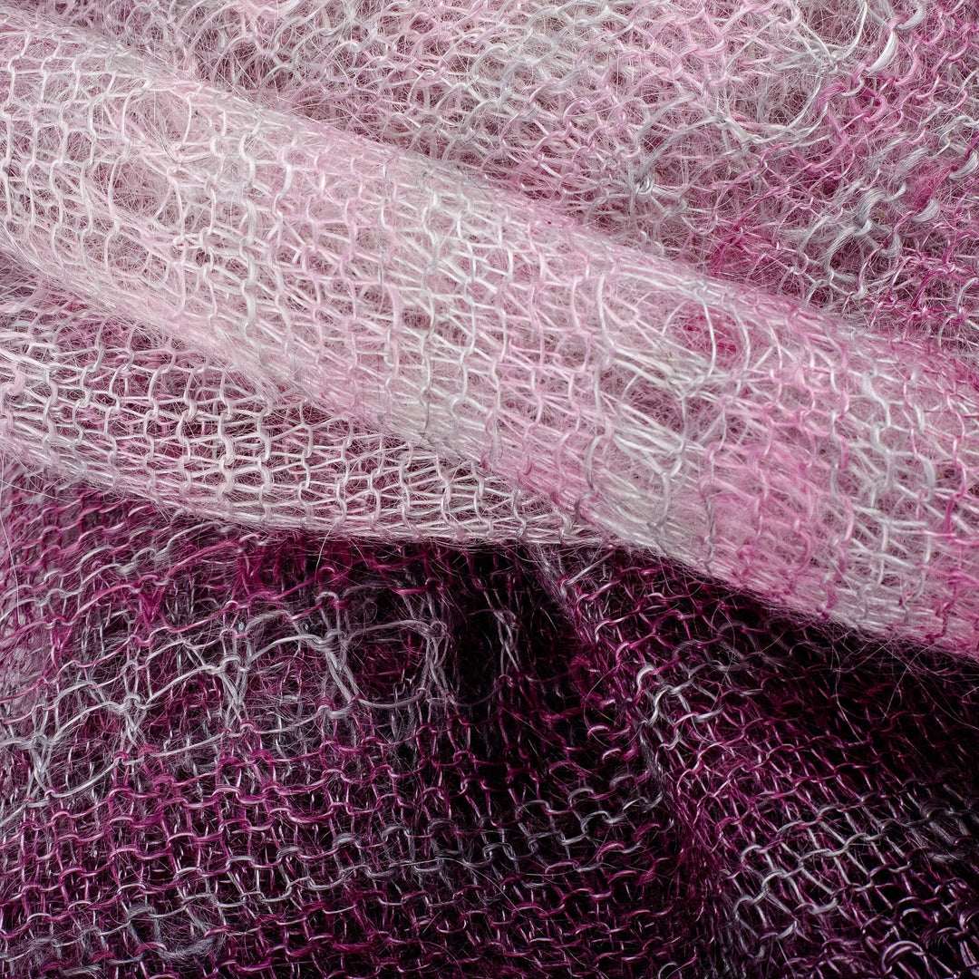 Handwoven Soft 100% Cashmere Wool Scarf in Fuchsia and White - Lilac Luxury