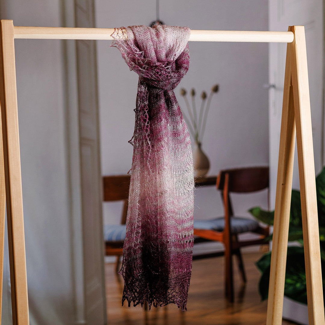 Handwoven Soft 100% Cashmere Wool Scarf in Fuchsia and White - Lilac Luxury