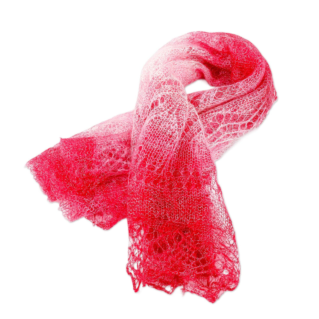 Handwoven Soft 100% Cashmere Wool Scarf in Red and White - Lover's Act
