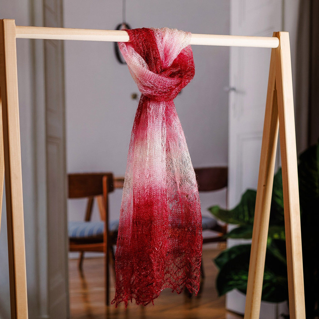 Handwoven Soft 100% Cashmere Wool Scarf in Red and White - Lover's Act