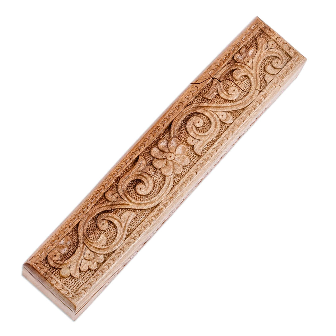 Hand-Carved Rectangular Classic Elm Tree Wood Puzzle Box - Secret Majesty