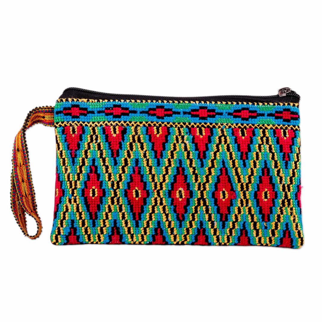 Diamond-Patterned Red and Yellow Silk Cosmetic Bag - Fire Jewels