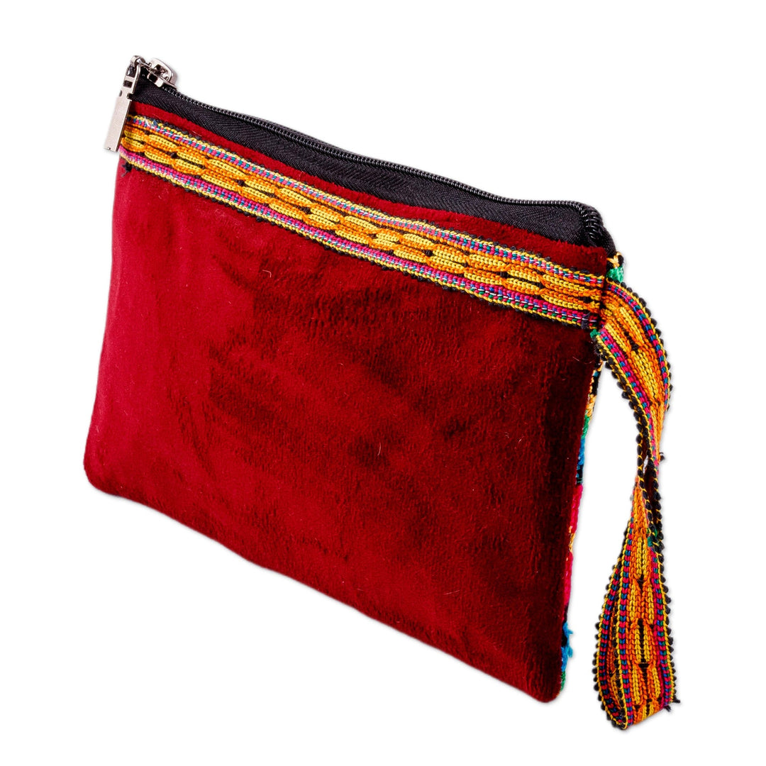 Diamond-Patterned Red and Yellow Silk Cosmetic Bag - Fire Jewels