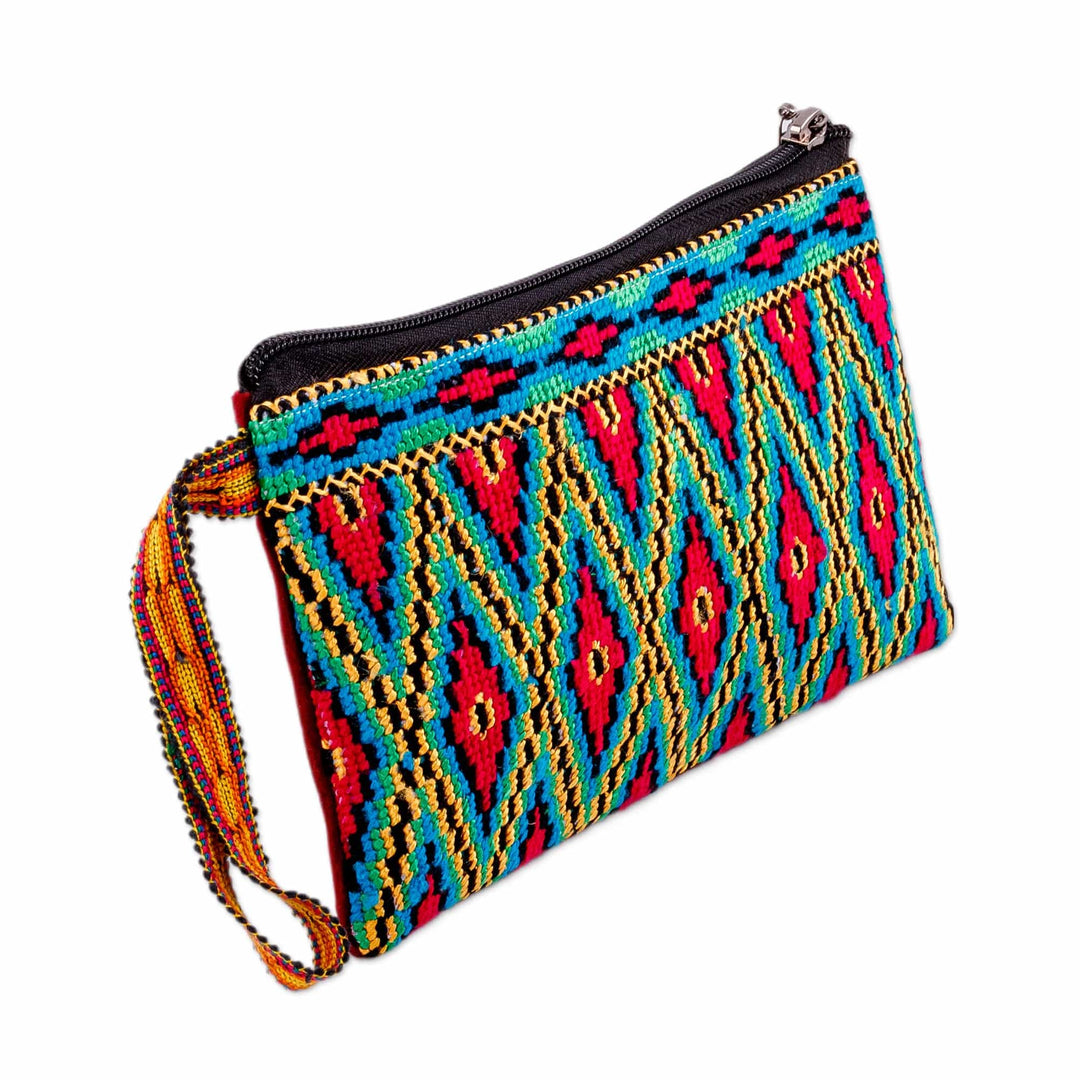Diamond-Patterned Red and Yellow Silk Cosmetic Bag - Fire Jewels