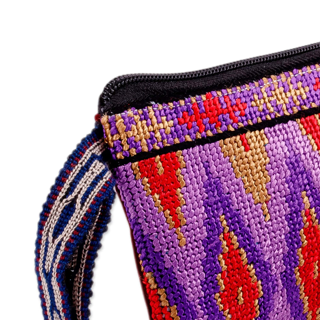 Diamond-Patterned Purple and Red Silk Cosmetic Bag - Glamorous Jewels