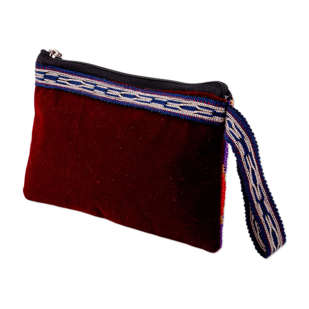 Diamond-Patterned Purple and Red Silk Cosmetic Bag - Glamorous Jewels