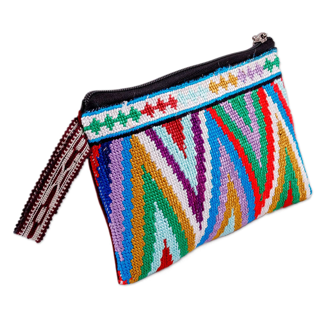 Colorful Chevron Patterned Embroidered Silk Cosmetic Bag - Rainbow Chevron