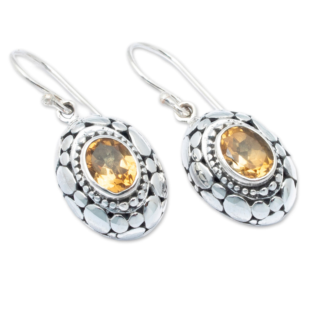 Sterling Silver Dangle Earrings with Oval Citrine Gemstones - Wonderful Yellow