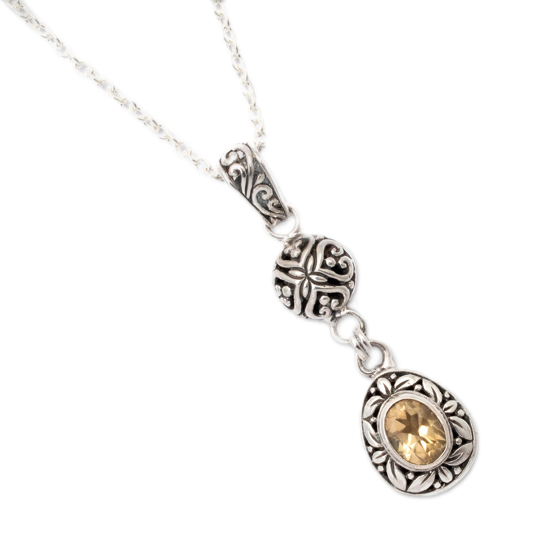 Sterling Silver Citrine Pendant Necklace with Leaf Motifs - Joyous Summer