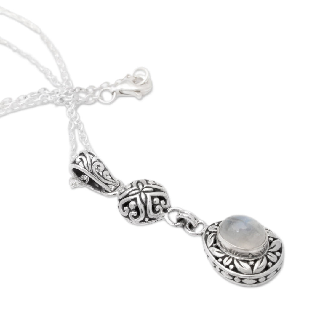 Leafy Sterling Silver Rainbow Moonstone Pendant Necklace - Harmonious Summer
