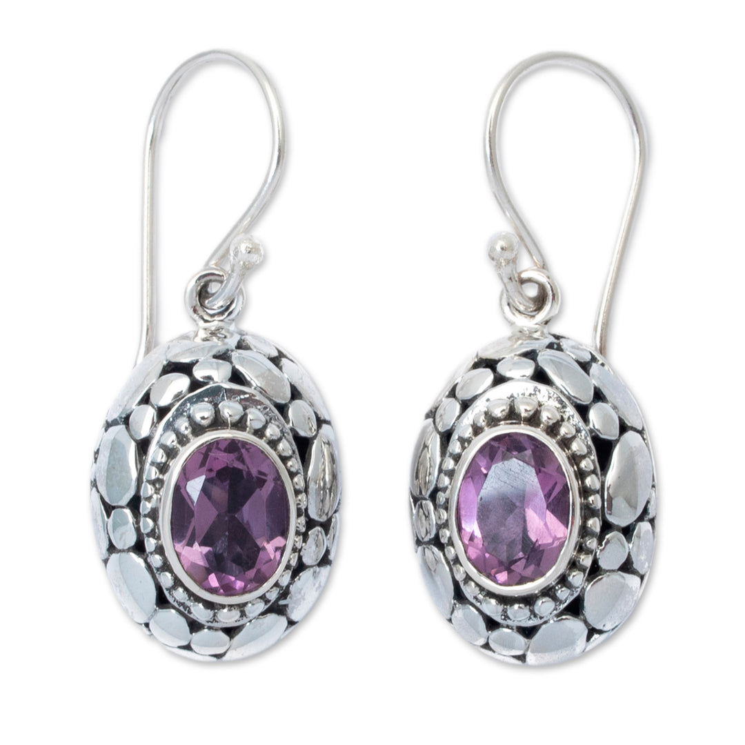 Sterling Silver Dangle Earrings with Oval Amethyst Gemstones - Wonderful Purple