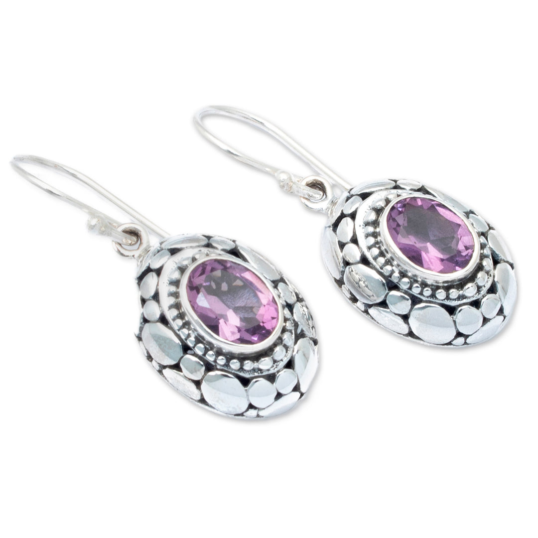 Sterling Silver Dangle Earrings with Oval Amethyst Gemstones - Wonderful Purple