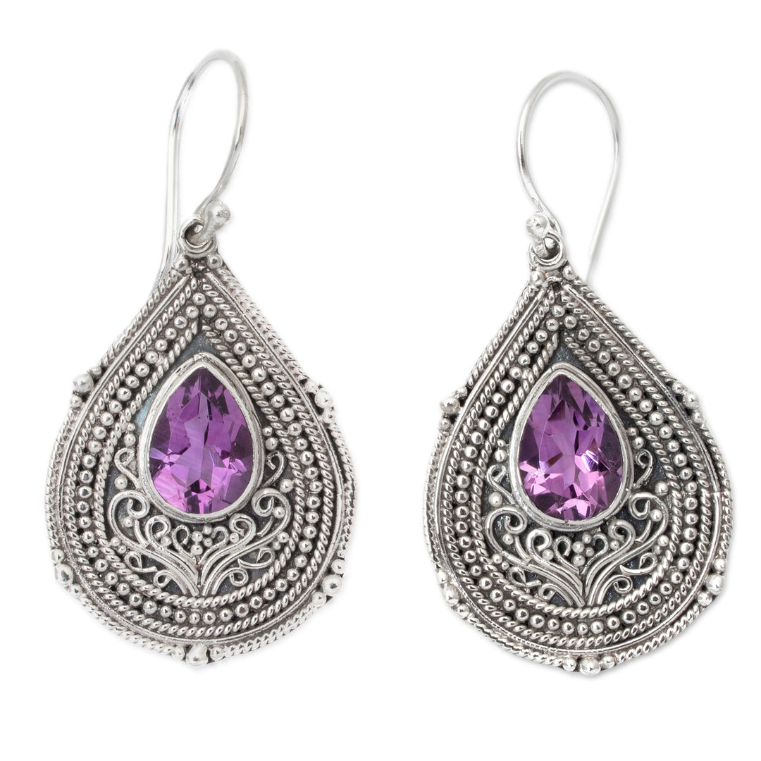 Teardrop Sterling Silver Dangle Earrings with Amethyst Gems - Princess Palace in Purple