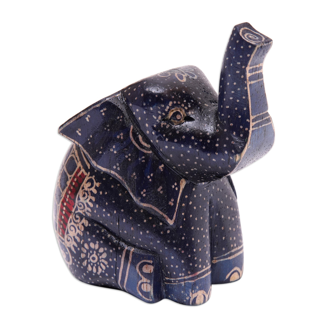 Batik Classic Elephant-Shaped Navy Pule Wood Figurine - Baby Sage