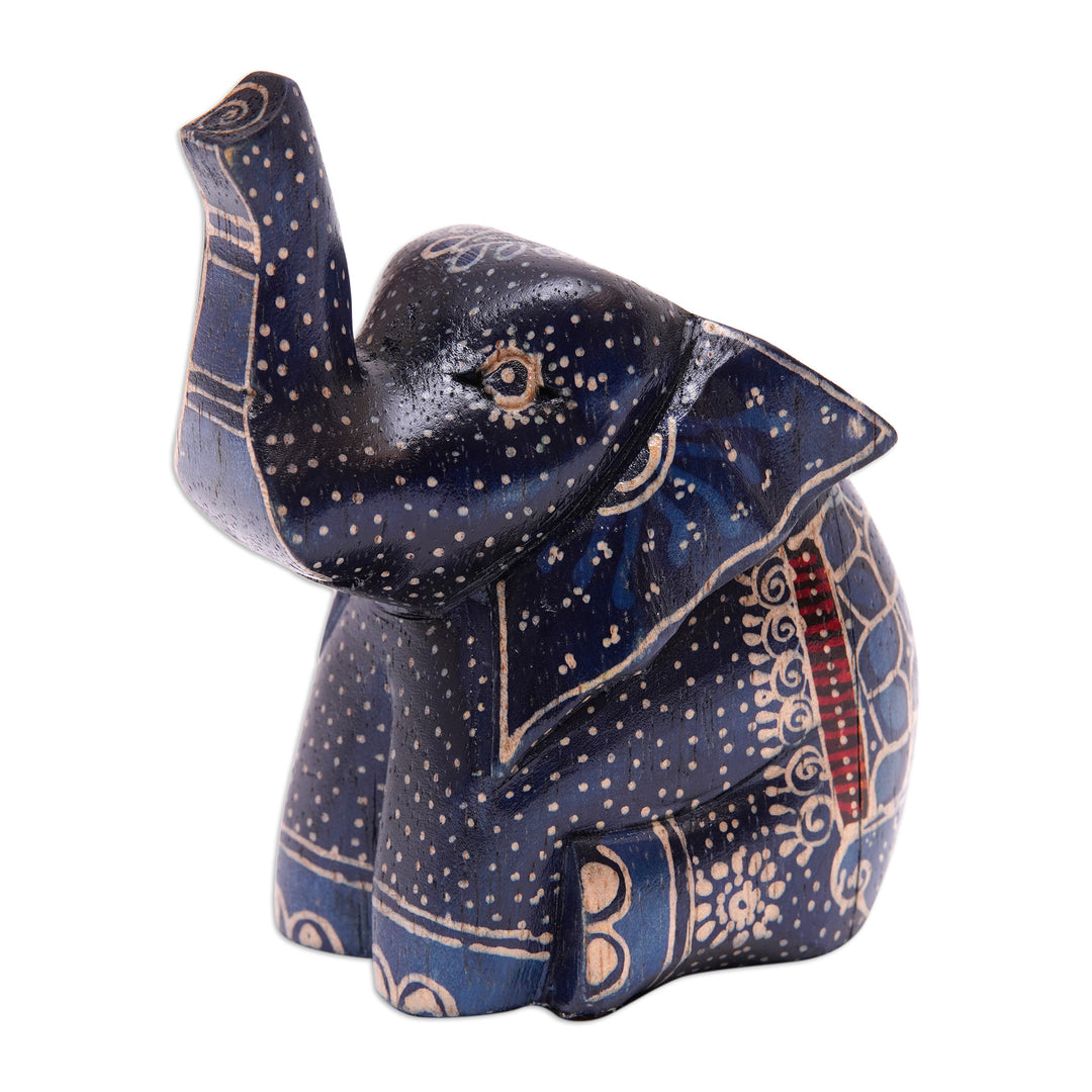 Batik Classic Elephant-Shaped Navy Pule Wood Figurine - Baby Sage