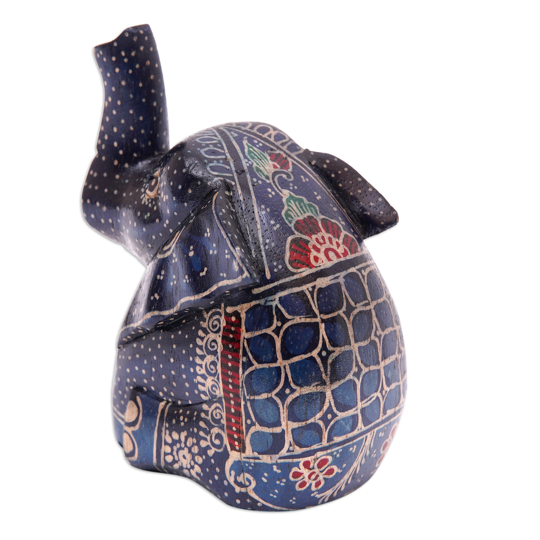 Batik Classic Elephant-Shaped Navy Pule Wood Figurine - Baby Sage