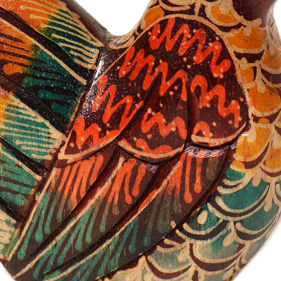 Set of 2 Batik Chicken-Shaped Pule Wood Figurines - Couple Chicken