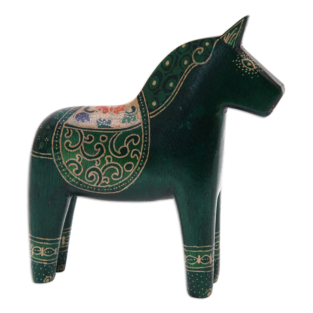 Batik Classic Horse-Shaped Green Pule Wood Figurine - Green Dala Horse