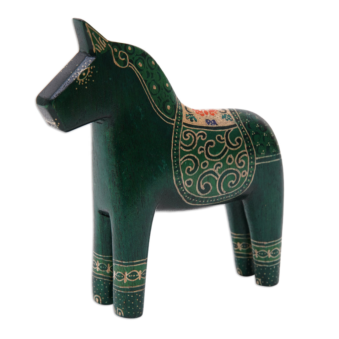Batik Classic Horse-Shaped Green Pule Wood Figurine - Green Dala Horse