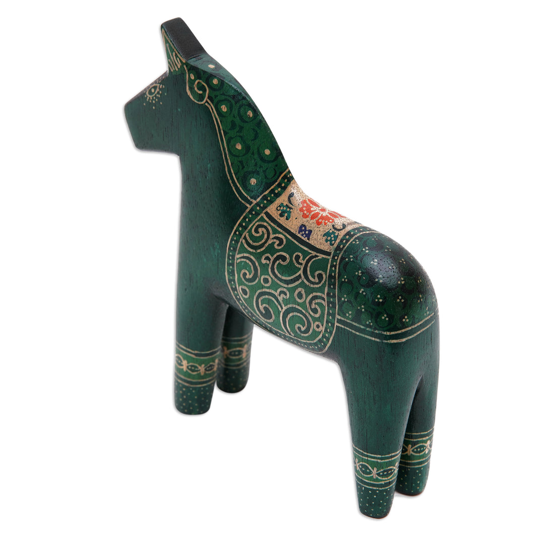 Batik Classic Horse-Shaped Green Pule Wood Figurine - Green Dala Horse