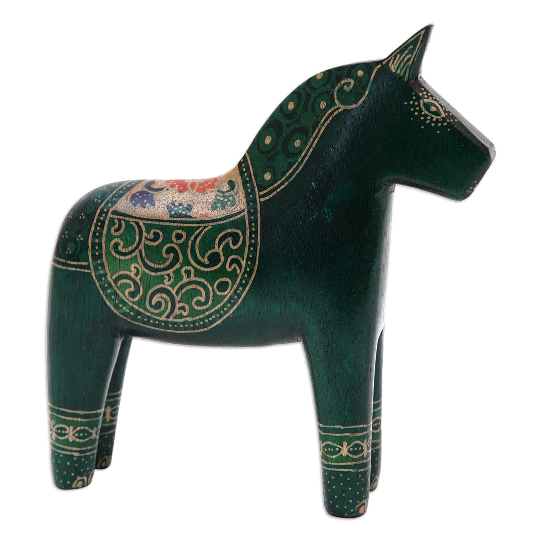 Batik Classic Horse-Shaped Green Pule Wood Figurine - Green Dala Horse