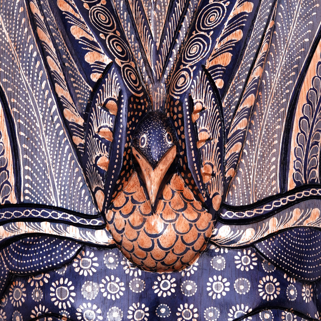 Handcrafted Bird-Themed Leafy Blue Batik Pule Wood Mask - Manuk Rawa Festival