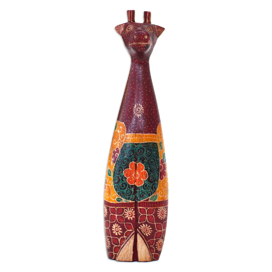 Handmade Batik Colorful Giraffe-Shaped Pule Wood Sculpture - Funny Giraffe