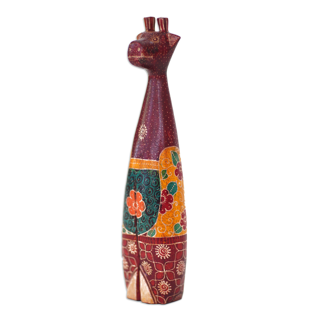 Handmade Batik Colorful Giraffe-Shaped Pule Wood Sculpture - Funny Giraffe
