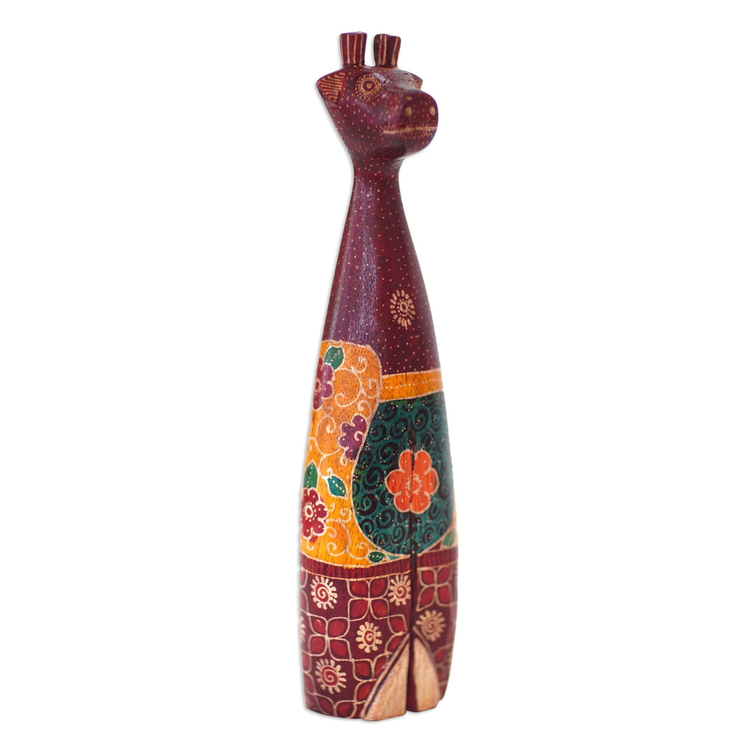 Handmade Batik Colorful Giraffe-Shaped Pule Wood Sculpture - Funny Giraffe