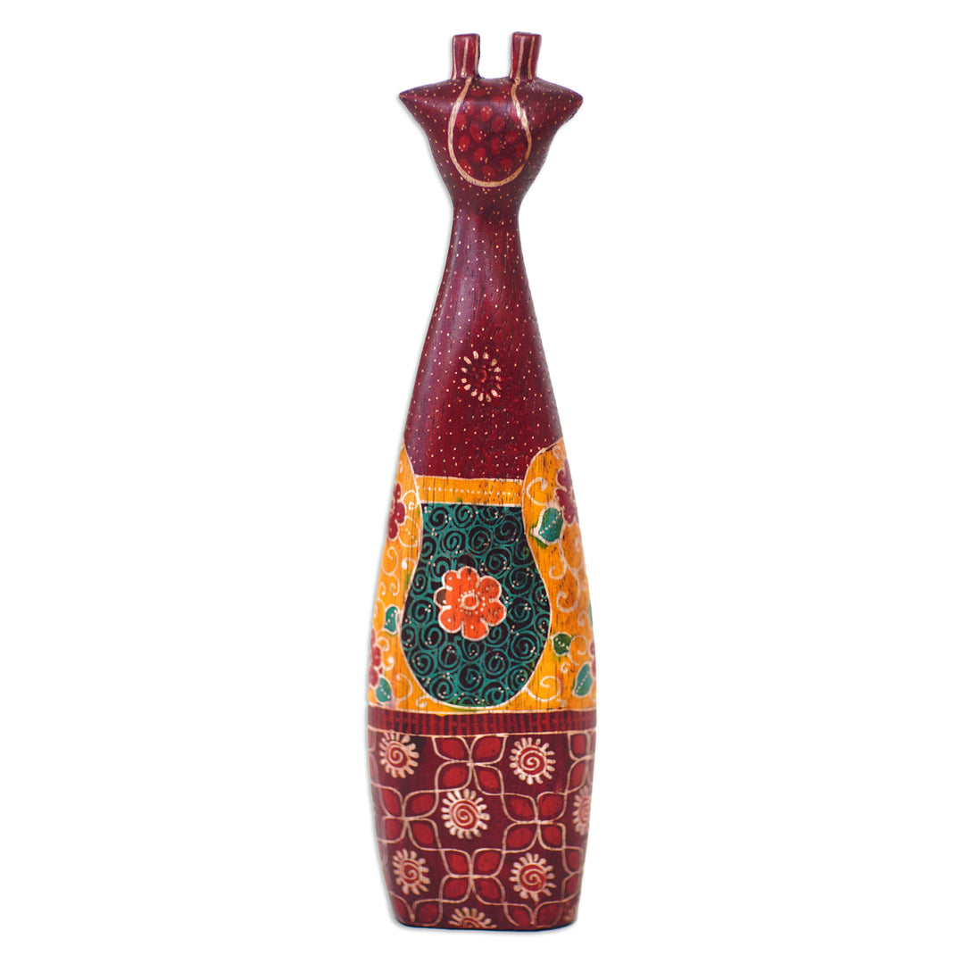 Handmade Batik Colorful Giraffe-Shaped Pule Wood Sculpture - Funny Giraffe