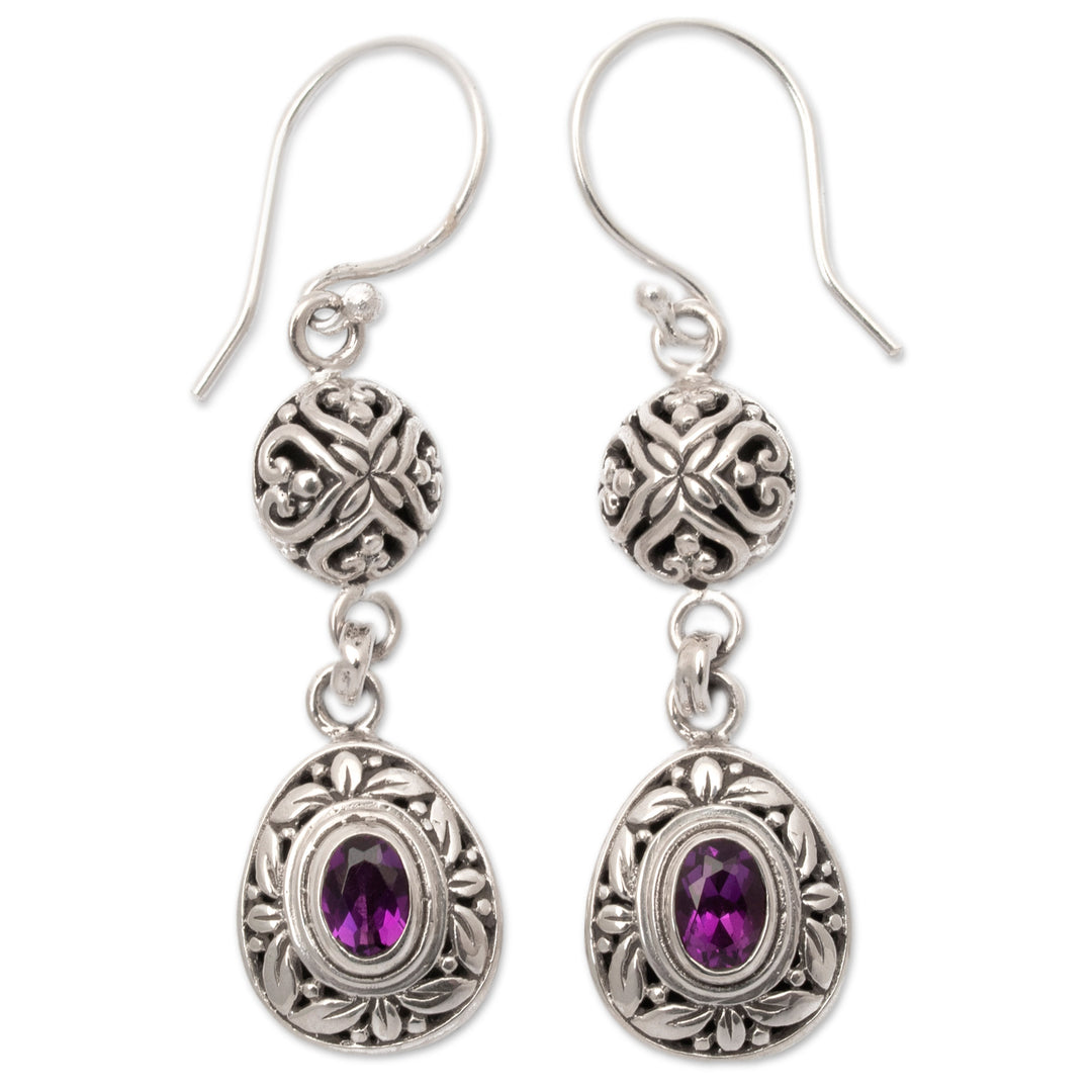 Sterling Silver Amethyst Dangle Earrings with Leaf Motifs - Wise Summer
