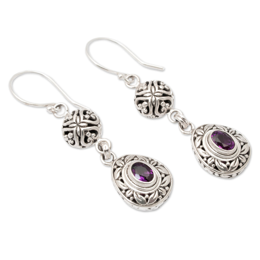 Sterling Silver Amethyst Dangle Earrings with Leaf Motifs - Wise Summer