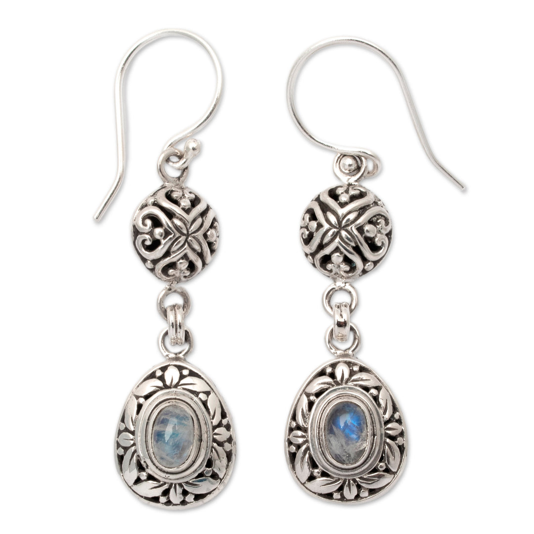 Leafy Sterling Silver Rainbow Moonstone Dangle Earrings - Harmonious Summer
