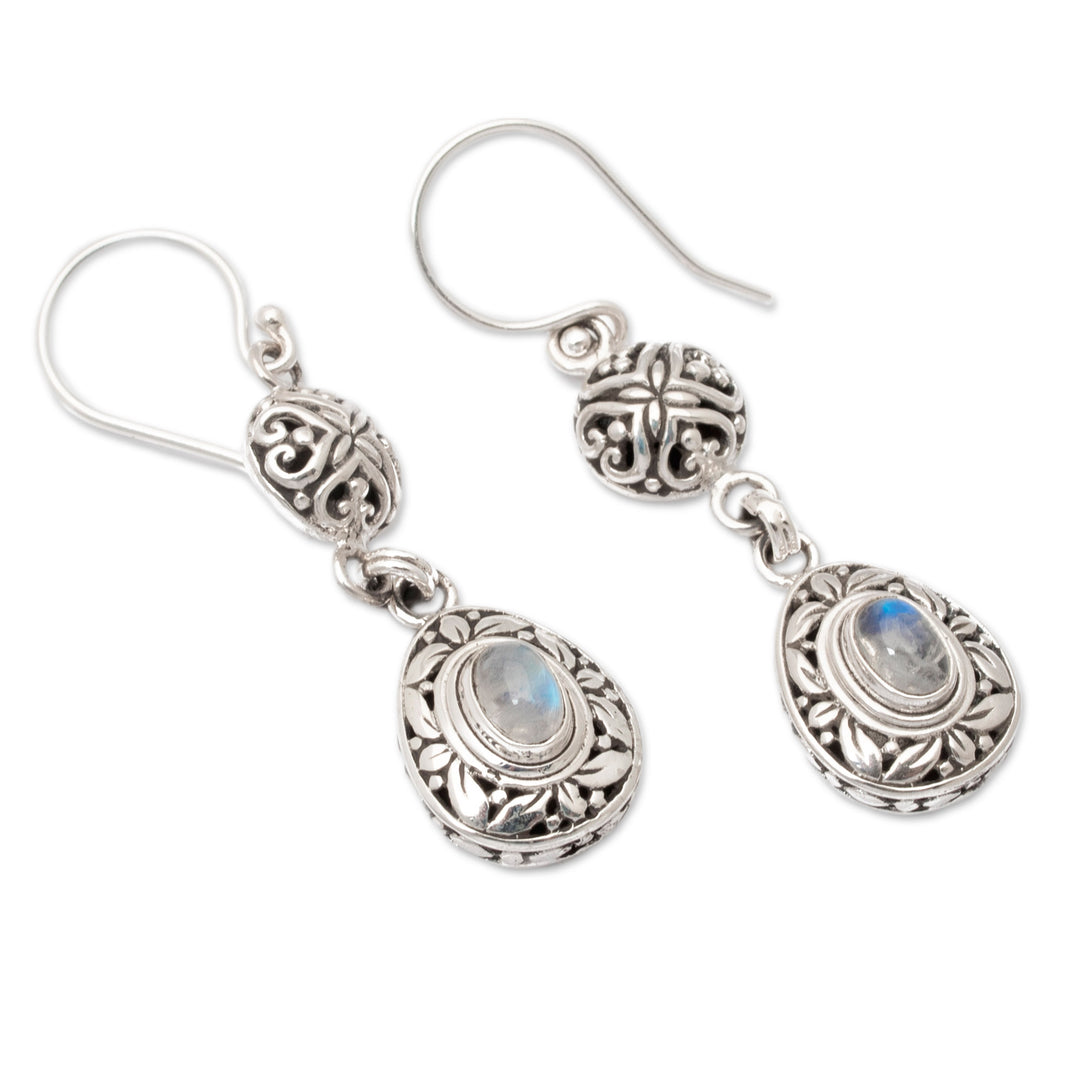 Leafy Sterling Silver Rainbow Moonstone Dangle Earrings - Harmonious Summer