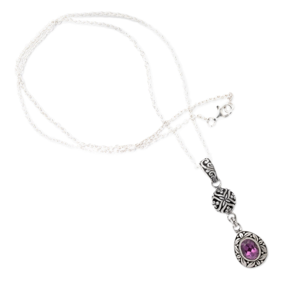 Sterling Silver Amethyst Pendant Necklace with Leaf Motifs - Wise Summer