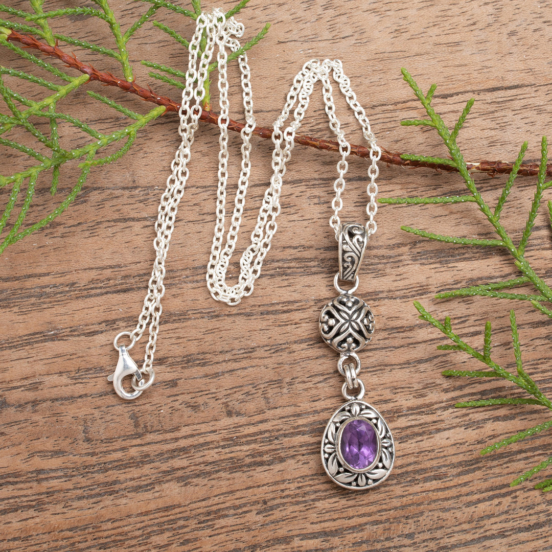 Sterling Silver Amethyst Pendant Necklace with Leaf Motifs - Wise Summer