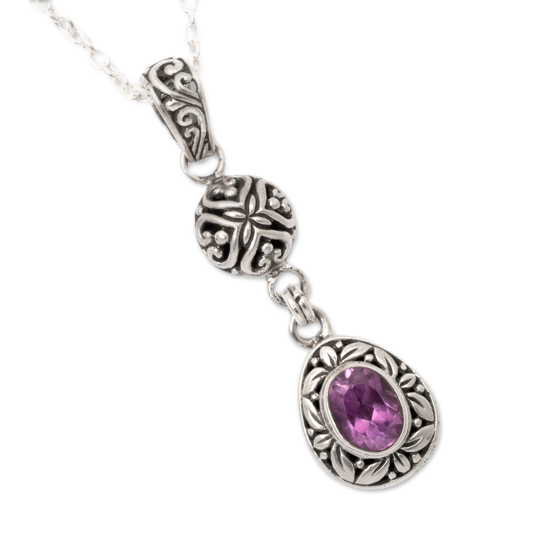 Sterling Silver Amethyst Pendant Necklace with Leaf Motifs - Wise Summer