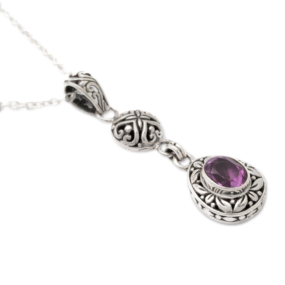 Sterling Silver Amethyst Pendant Necklace with Leaf Motifs - Wise Summer