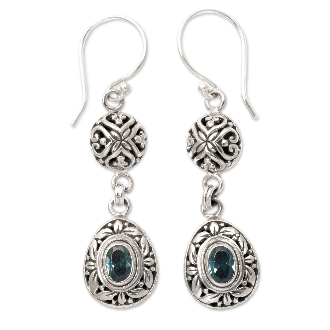 Sterling Silver Blue Topaz Dangle Earrings with Leaf Motifs - Loyal Summer