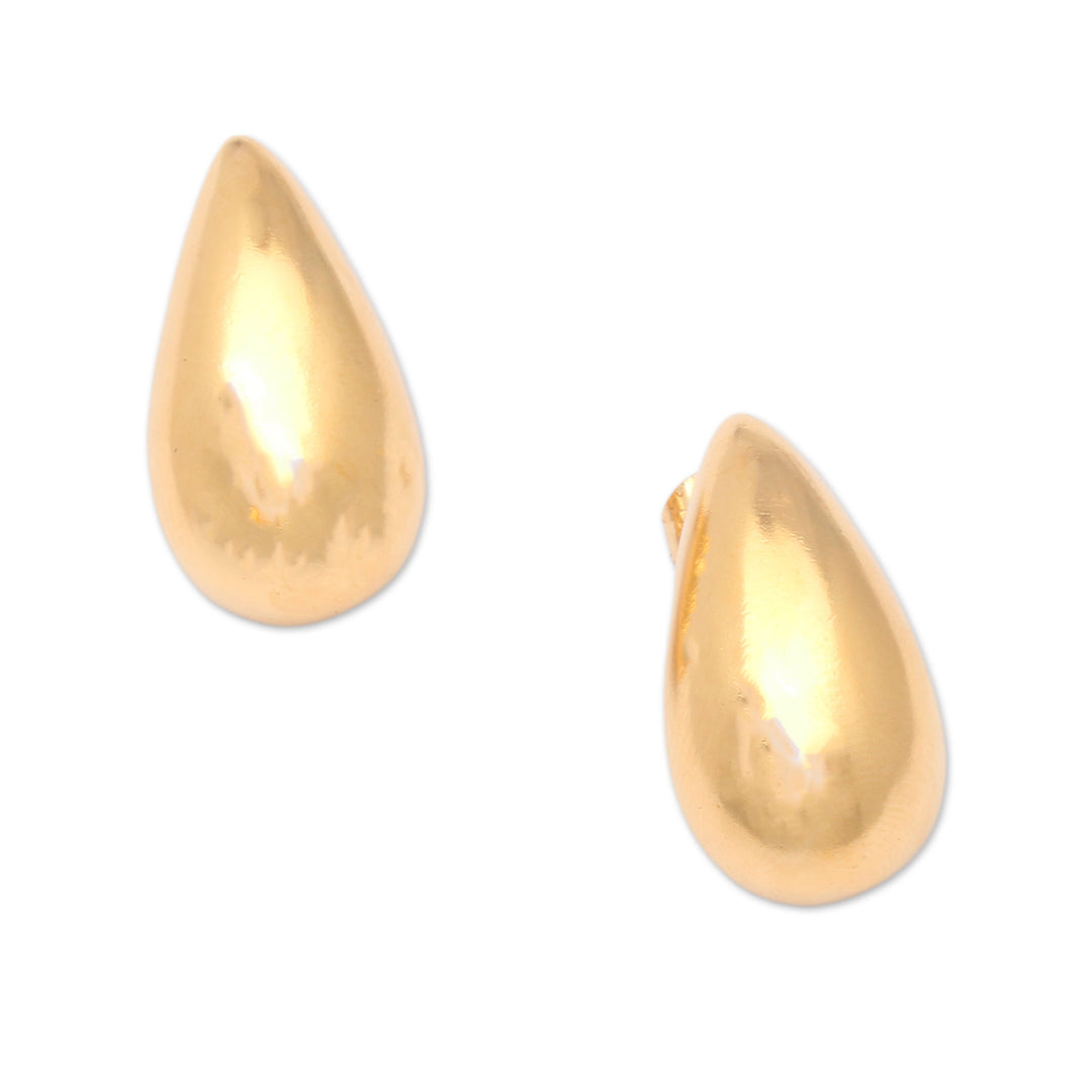 Polished 18k Gold-Plated Brass Drop Earrings from Bali - Drops of Victory