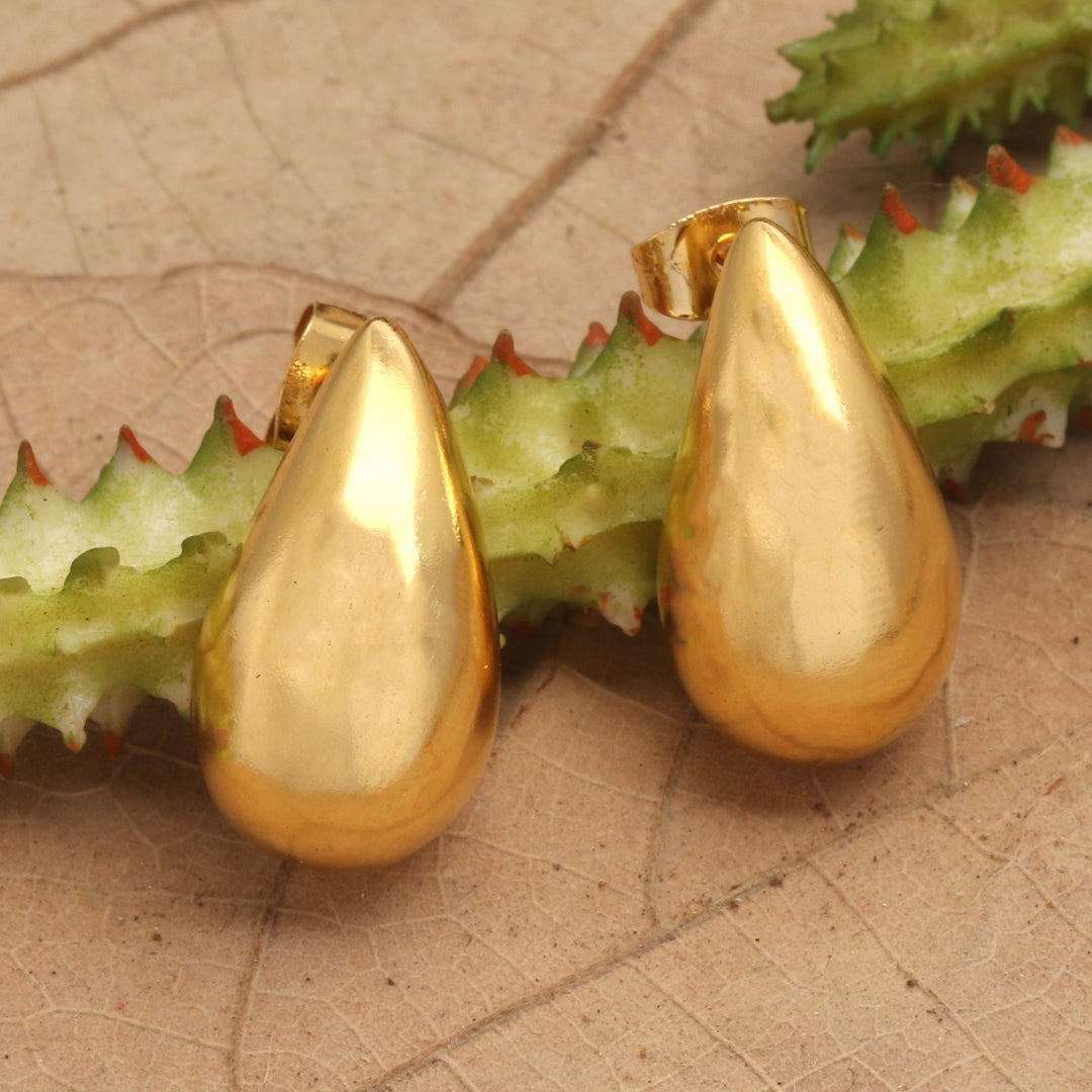 Polished 18k Gold-Plated Brass Drop Earrings from Bali - Drops of Victory