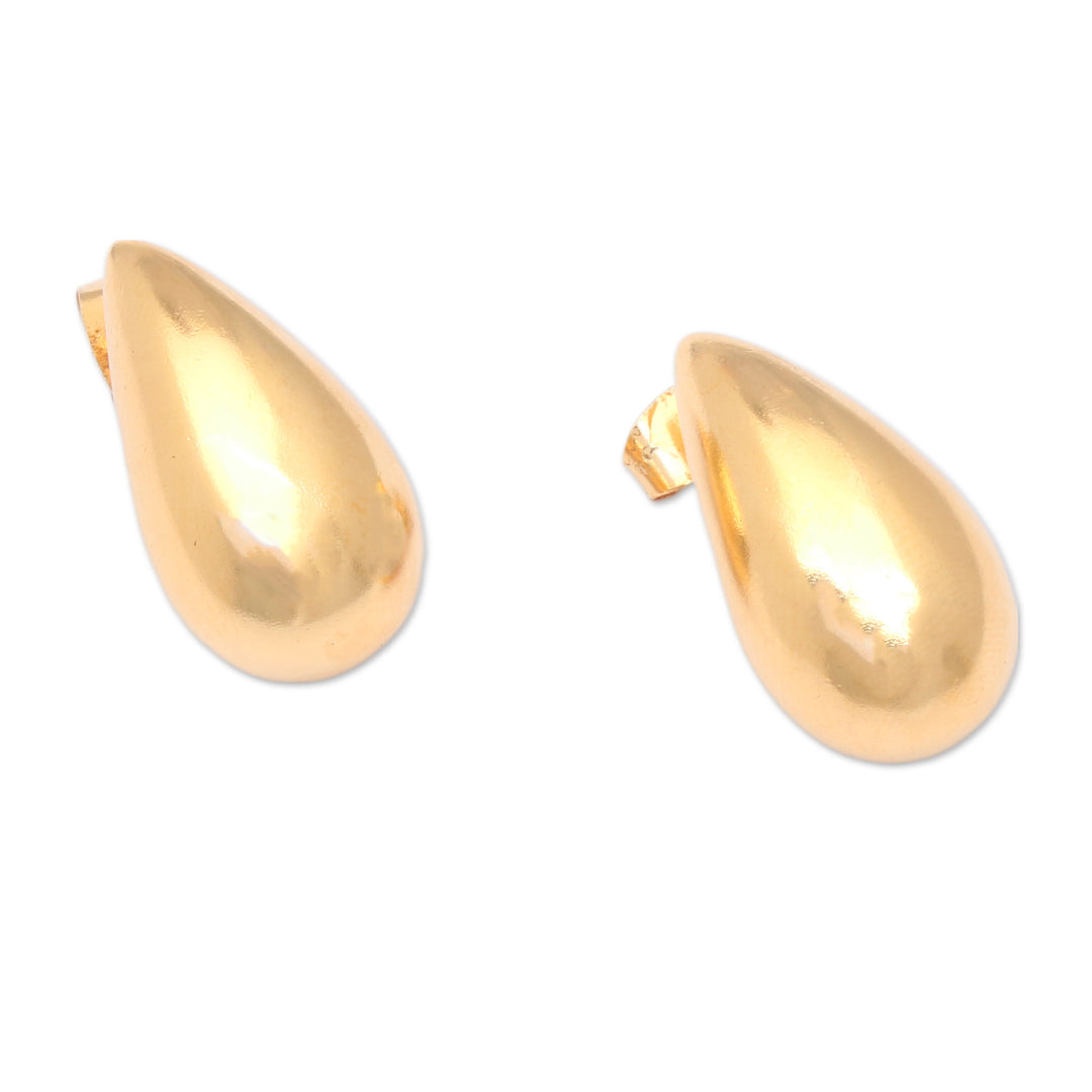Polished 18k Gold-Plated Brass Drop Earrings from Bali - Drops of Victory