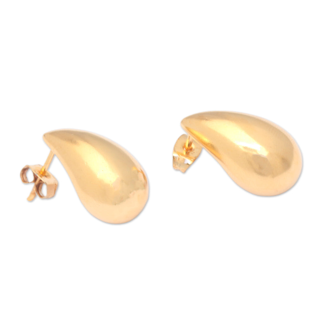 Polished 18k Gold-Plated Brass Drop Earrings from Bali - Drops of Victory