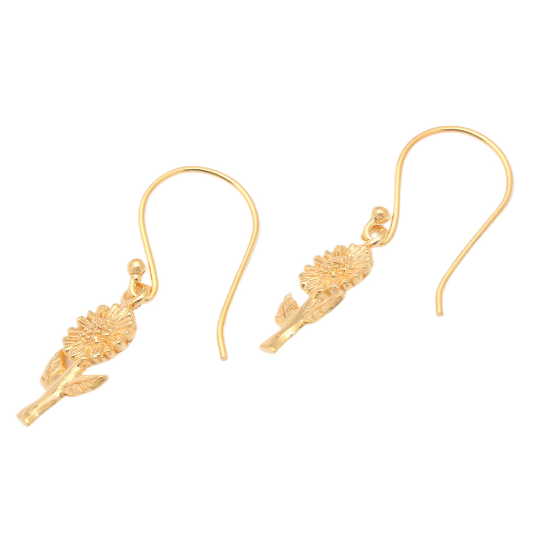 Polished 18k Gold-Plated Sunflower Dangle Earrings - Golden Adoration