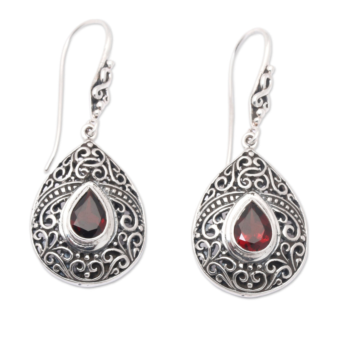 Traditional Two-Carat Faceted Garnet Dangle Earrings - Regal Paradise in Red