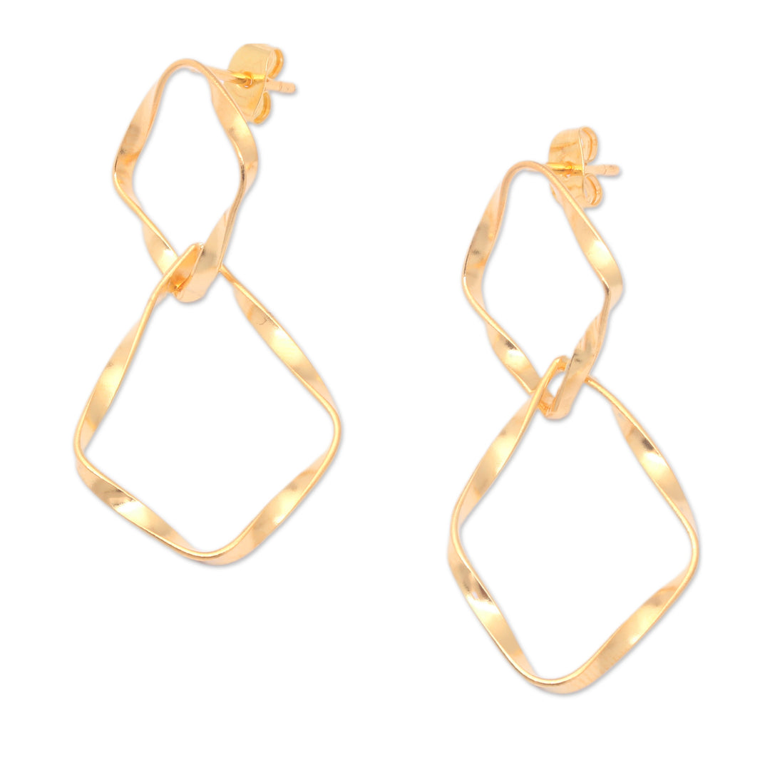 Polished Modern 18k Gold-Plated Dangle Earrings from Bali - Twists of Triumph