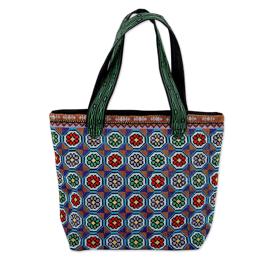 Floral Mosaic-Themed Iroki Embroidered Tote Bag - Blooming Days