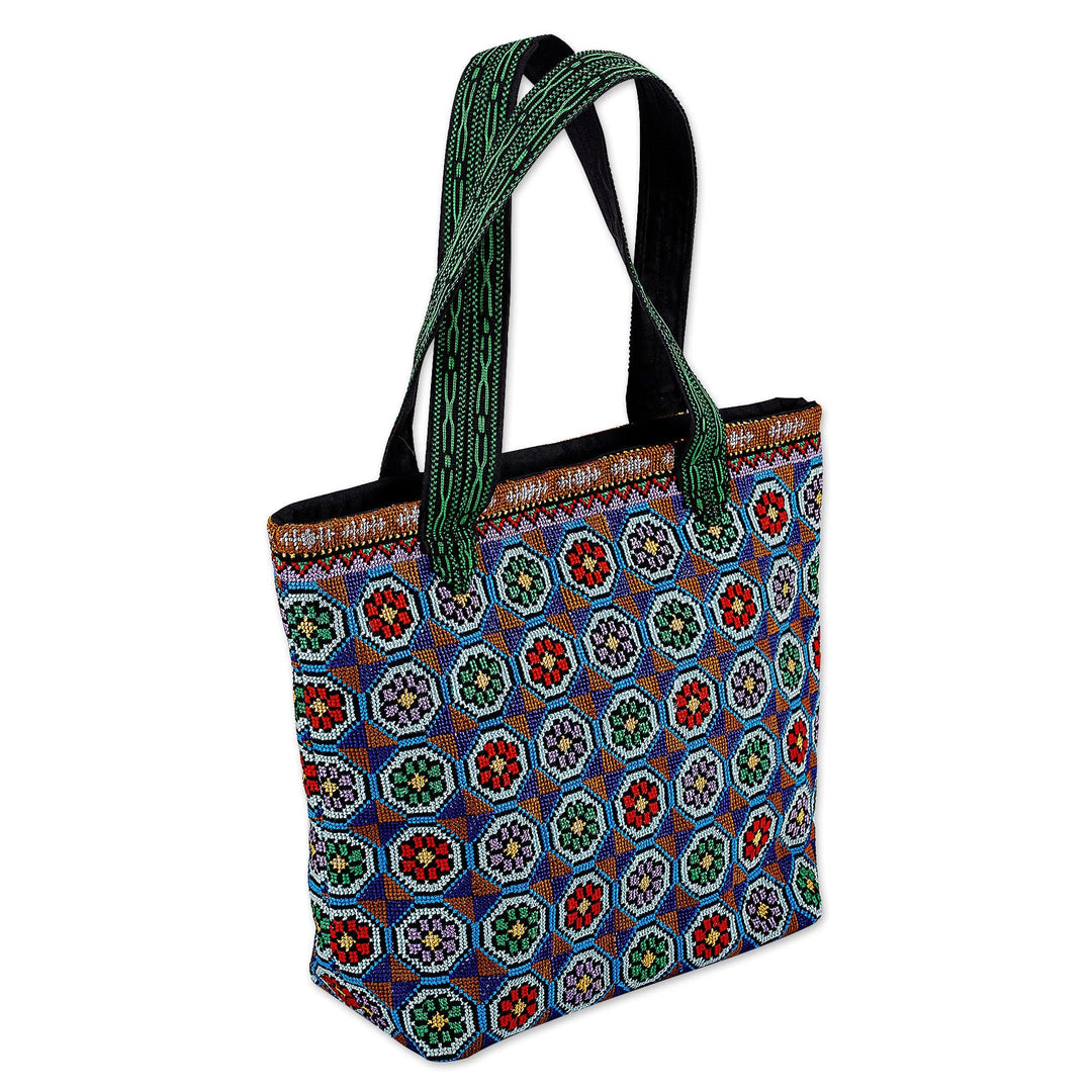 Floral Mosaic-Themed Iroki Embroidered Tote Bag - Blooming Days