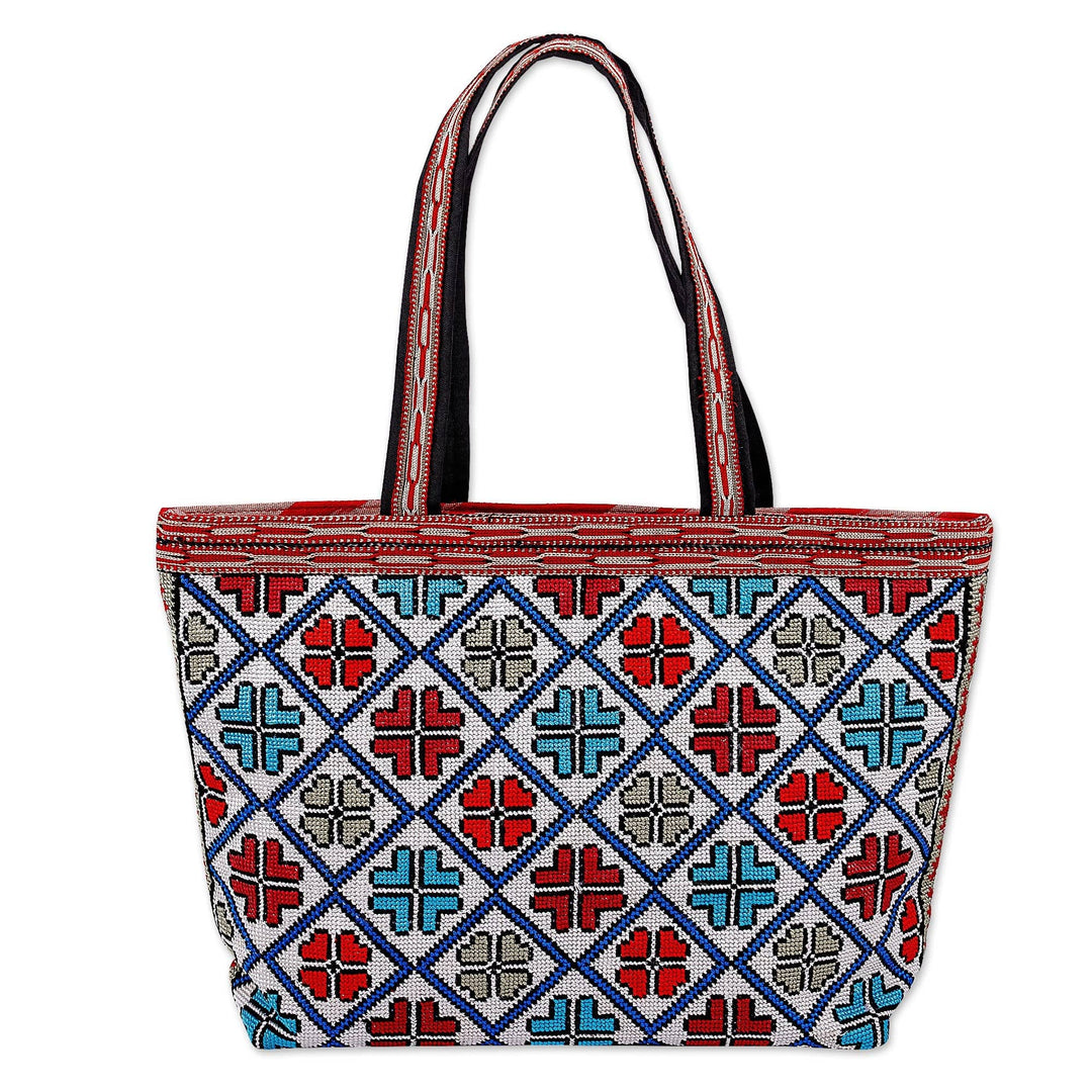 Classic Floral Patterned Iroki Embroidered Tote Bag - Mosaic Life
