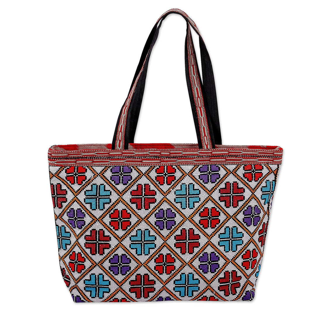 Classic Floral Patterned Iroki Embroidered Tote Bag - Mosaic Life